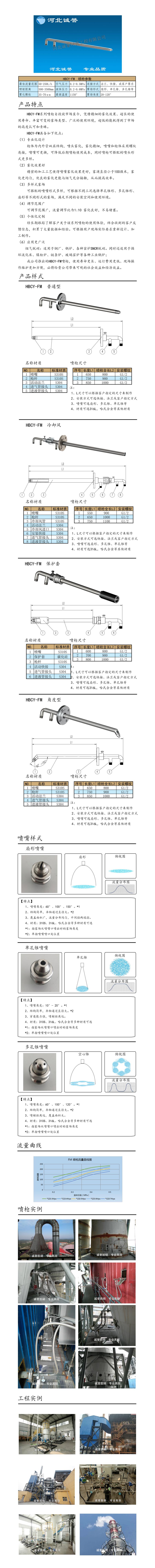 電廠脫硝噴槍保護(hù)套、噴槍參數(shù)、材質(zhì)尺寸、流量分布圖、扇形空心錐俯視圖介紹，以及噴槍霧化視頻展示和工程案例介紹